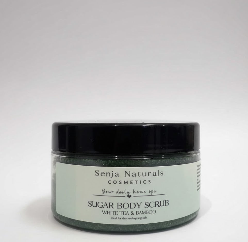Sugar body scrub White Tea Bamboo fra Senja Naturals